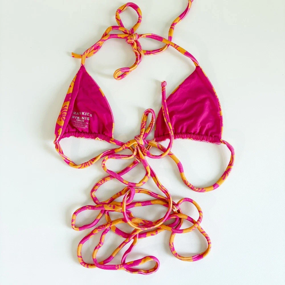Frankie's Bikinis Women Tatum Terry Hibiscus Honey Floral Wrap Bikini Set Size M